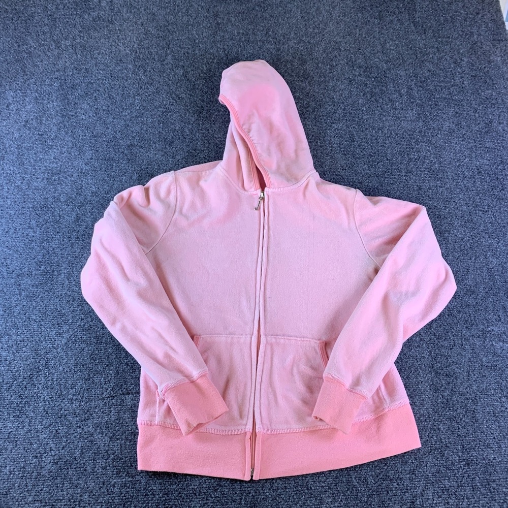 Juicy Couture Y2K Black Label Hoodie Womens Medium Pink Cotton Pockets Full Zip